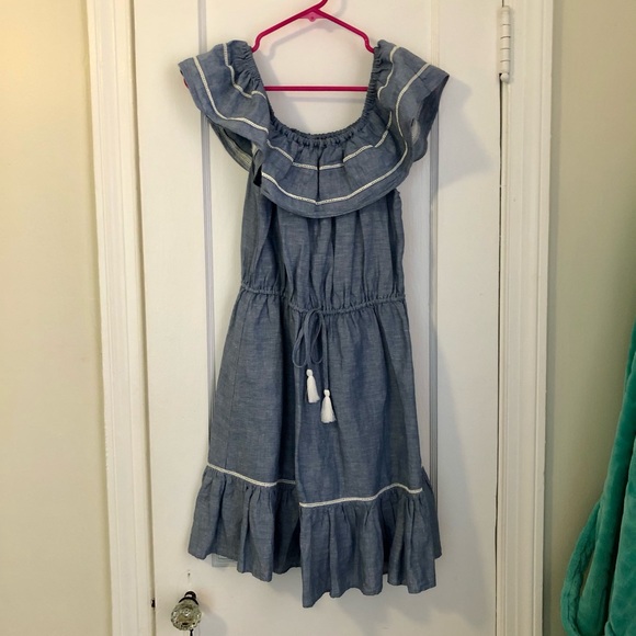 J. Crew Linen Blend Off the Shoulder Dress - Picture 2 of 5